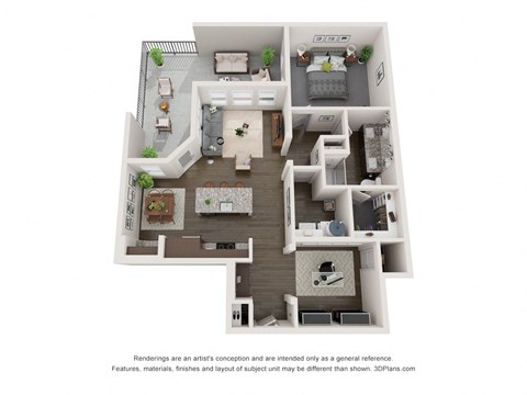 Floor plan for 1 bed, 1 bath, 978 sqft